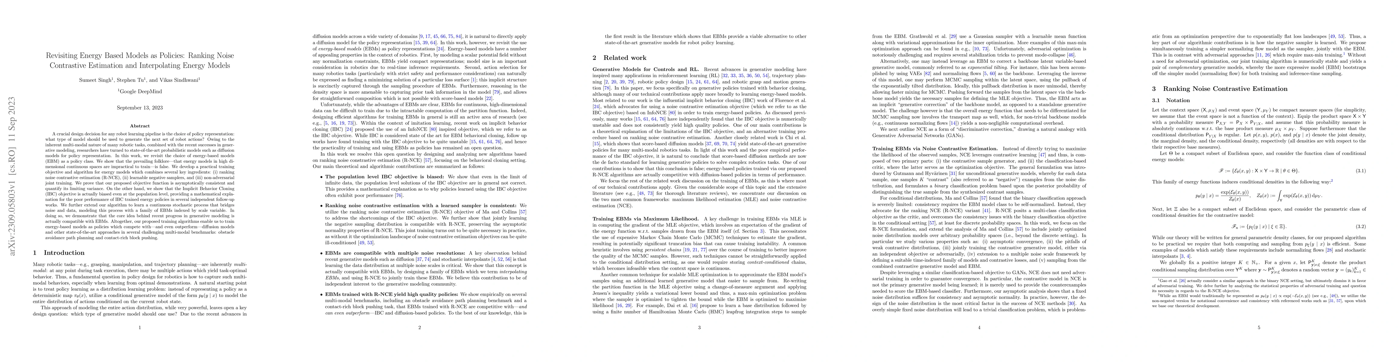 Thumbnail for Revisiting Energy Based Models as Policies: Ranking Noise Contrastive
  Estimation and Interpolating Energy Models