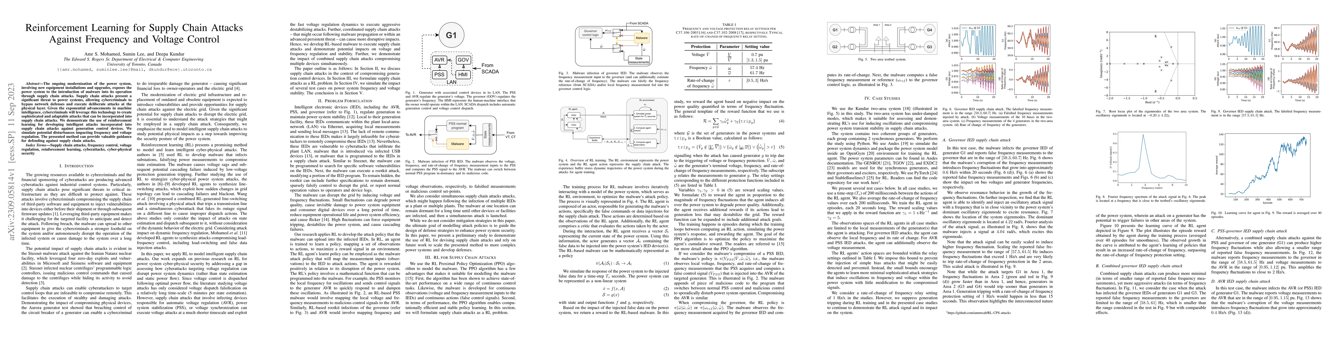 Thumbnail for Reinforcement Learning for Supply Chain Attacks Against Frequency and
  Voltage Control