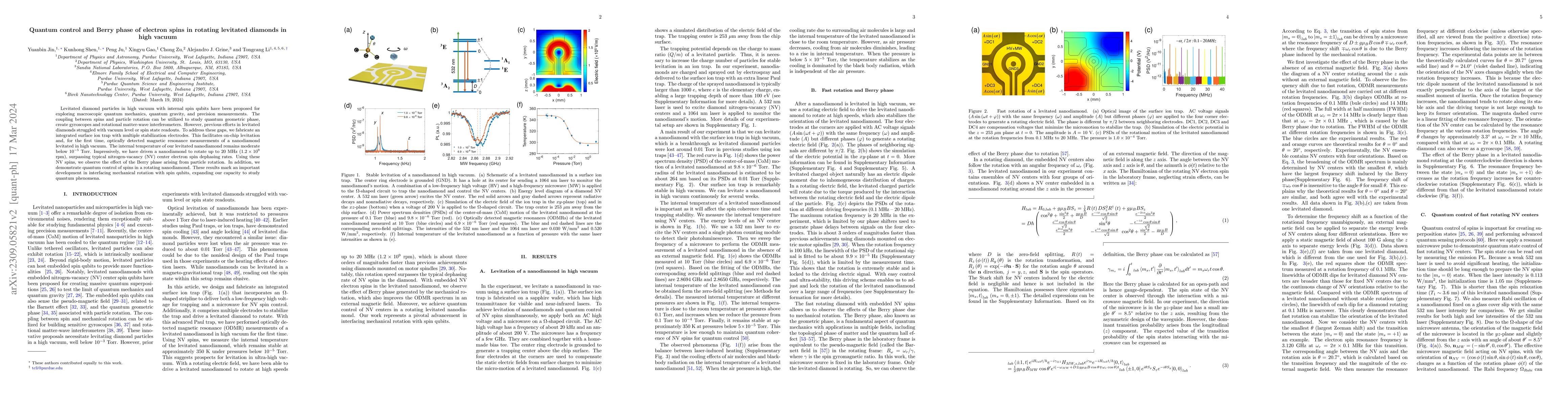 Thumbnail for Quantum control and Berry phase of electron spins in rotating levitated
  diamonds in high vacuum