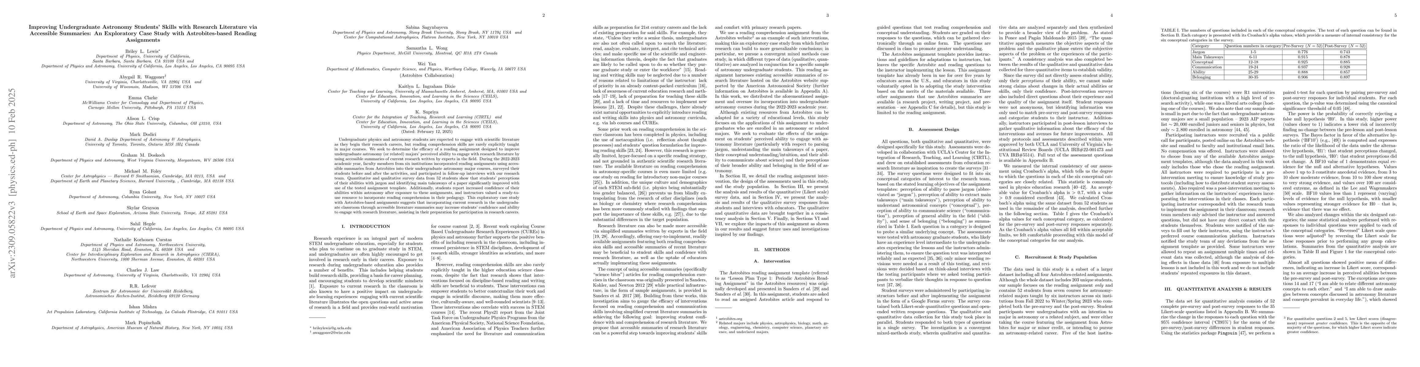 Thumbnail for Improving Undergraduate Astronomy Students' Skills with Research
  Literature via Accessible Summaries: A Case Study with Astrobites-based
  Lesson Plans