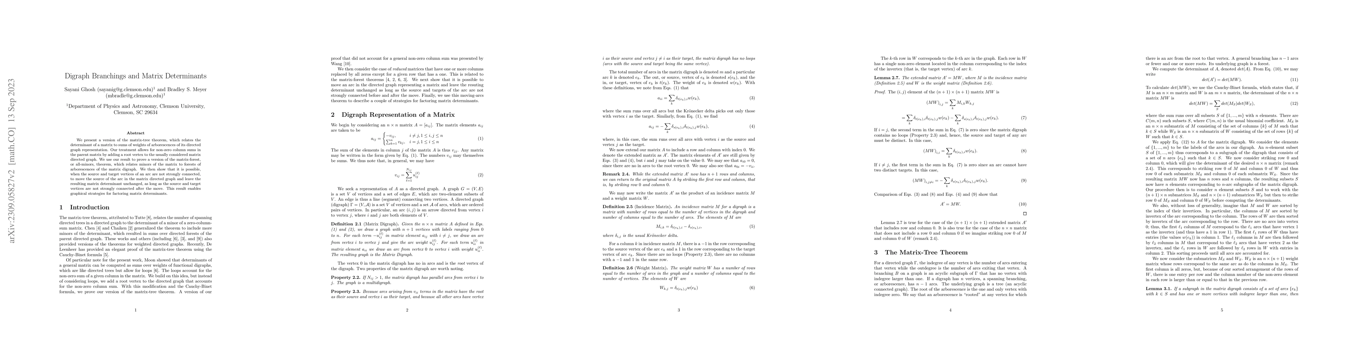 Thumbnail for Digraph Branchings and Matrix Determinants