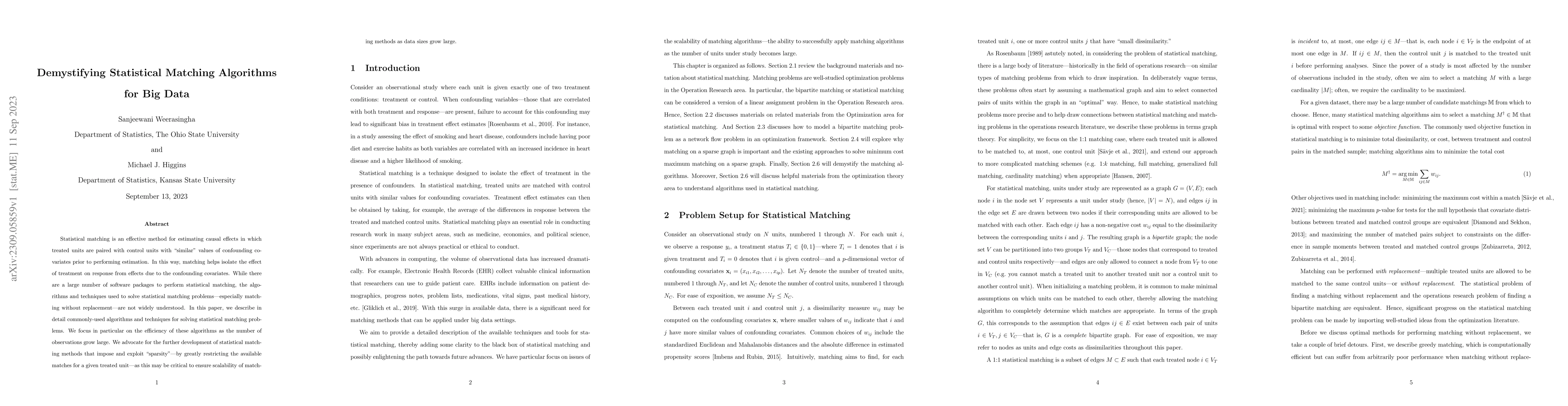 Thumbnail for Demystifying Statistical Matching Algorithms for Big Data