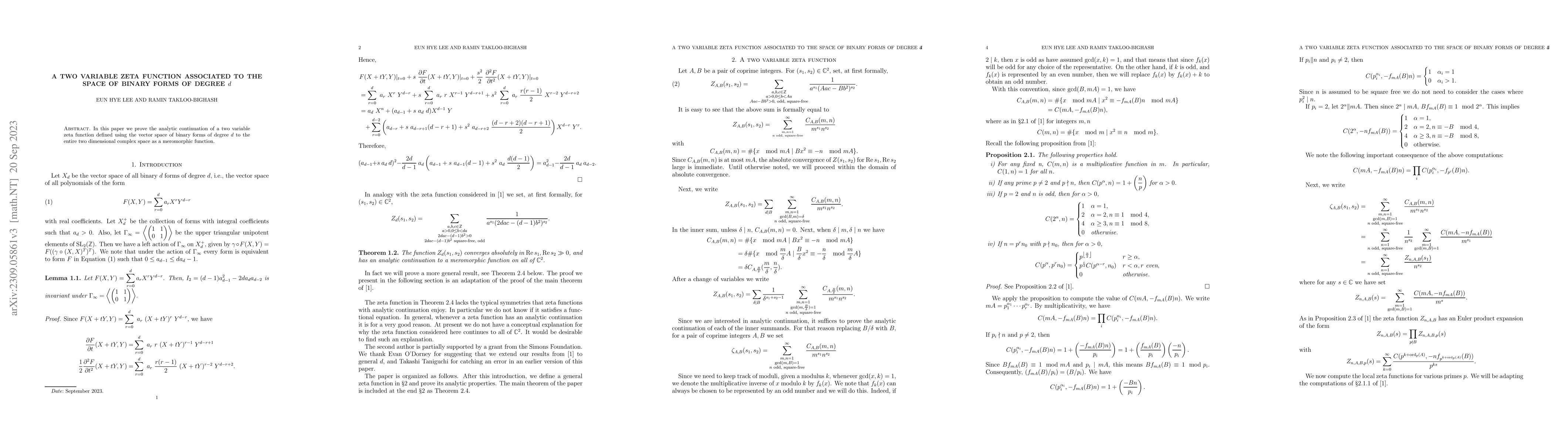 Thumbnail for A two variable zeta function associated to the space of binary forms of
  degree $d$