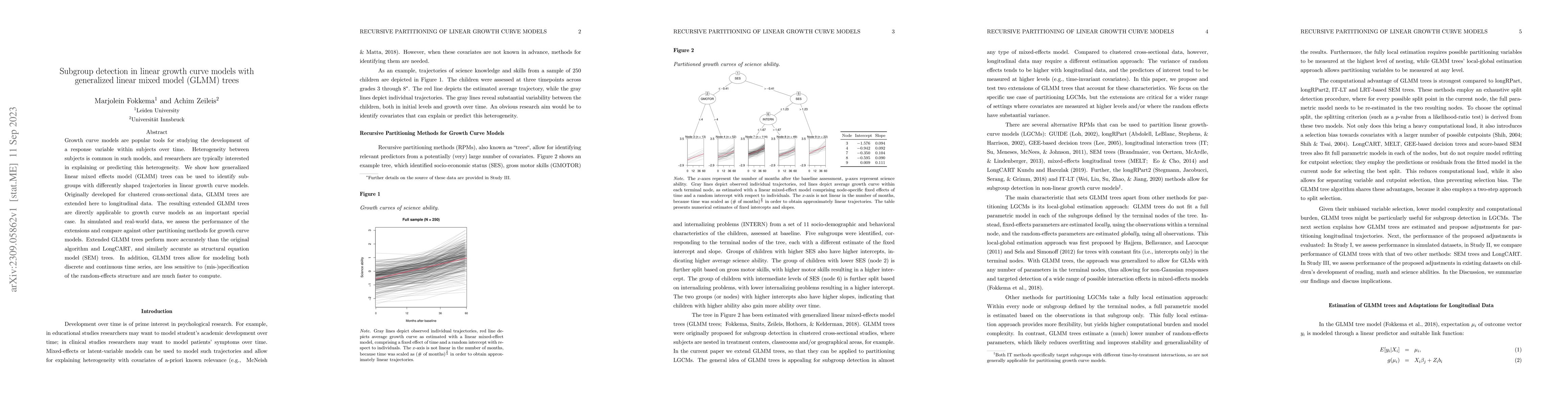 Thumbnail for Subgroup detection in linear growth curve models with generalized linear
  mixed model (GLMM) trees