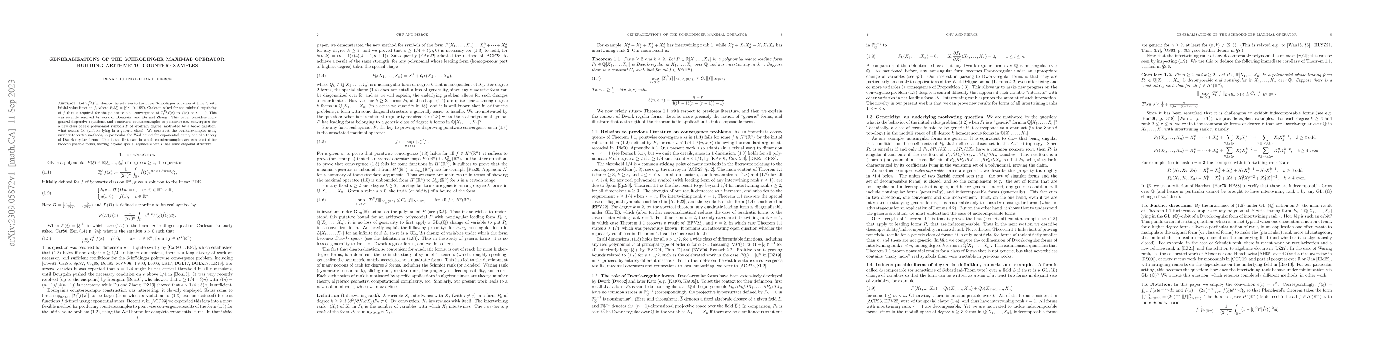 Thumbnail for Generalizations of the Schr\"odinger maximal operator: building
  arithmetic counterexamples