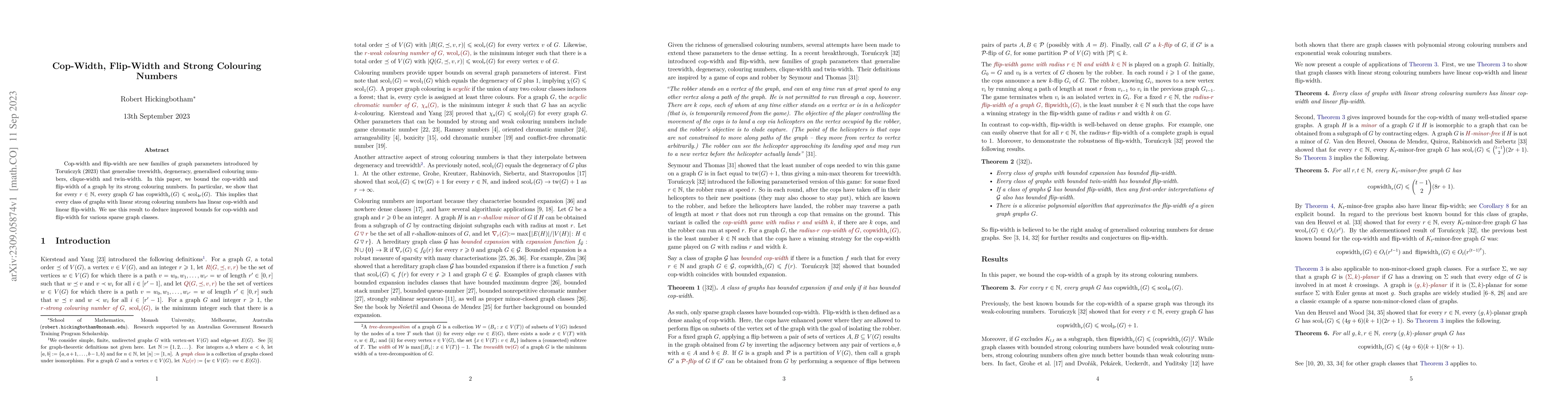 Thumbnail for Cop-width, flip-width and strong colouring numbers