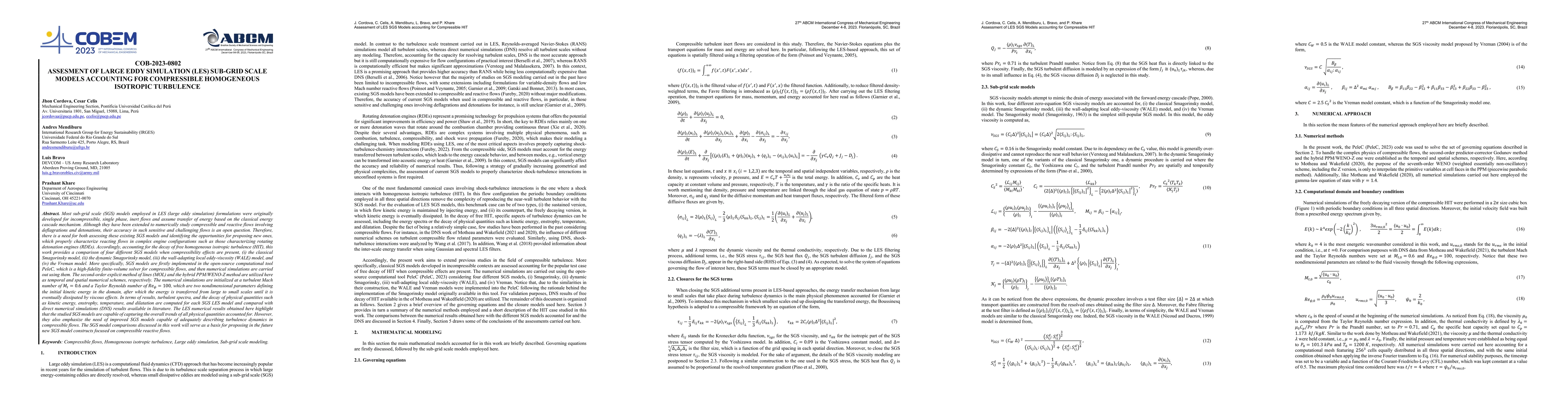 Thumbnail for Assessment of Large Eddy Simulation (LES) Sub-grid Scale Models
  Accounting for Compressible Homogeneous Isotropic Turbulence