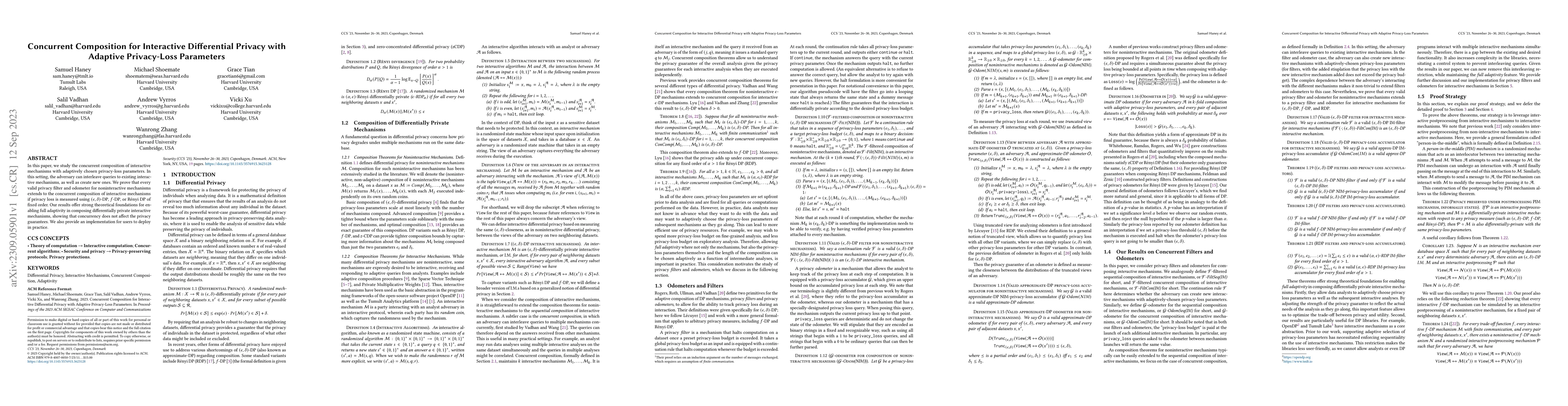 Thumbnail for Concurrent Composition for Interactive Differential Privacy with
  Adaptive Privacy-Loss Parameters