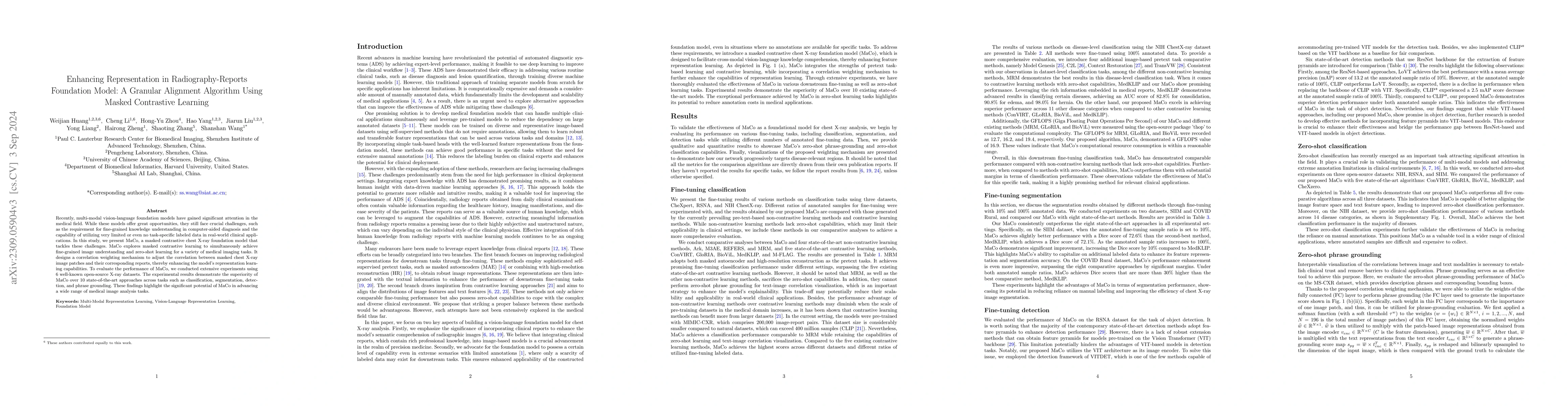 Thumbnail for Enhancing Representation in Radiography-Reports Foundation Model: A
  Granular Alignment Algorithm Using Masked Contrastive Learning