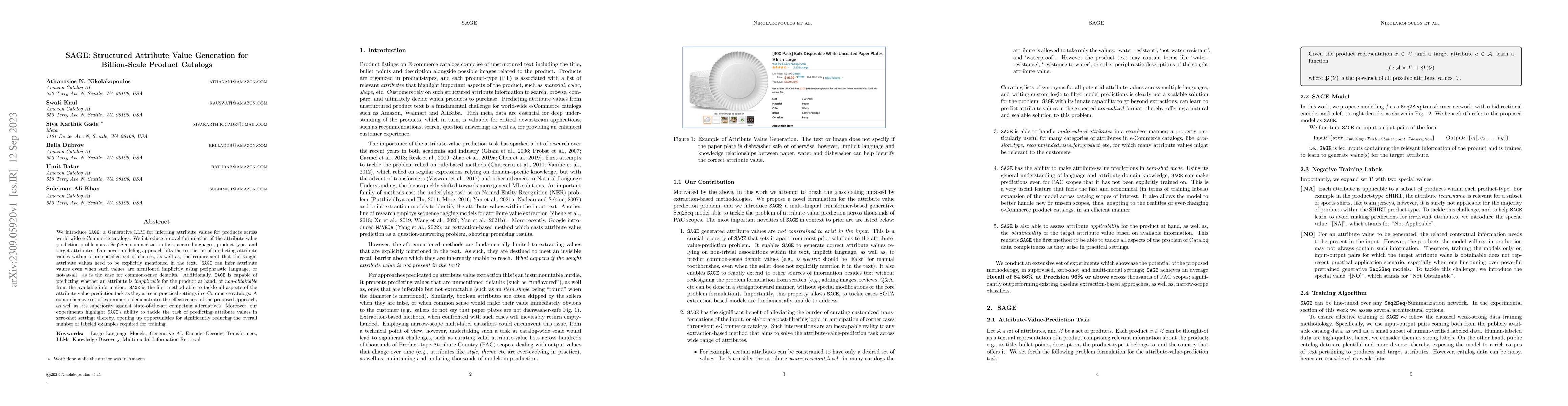 Thumbnail for SAGE: Structured Attribute Value Generation for Billion-Scale Product
  Catalogs
