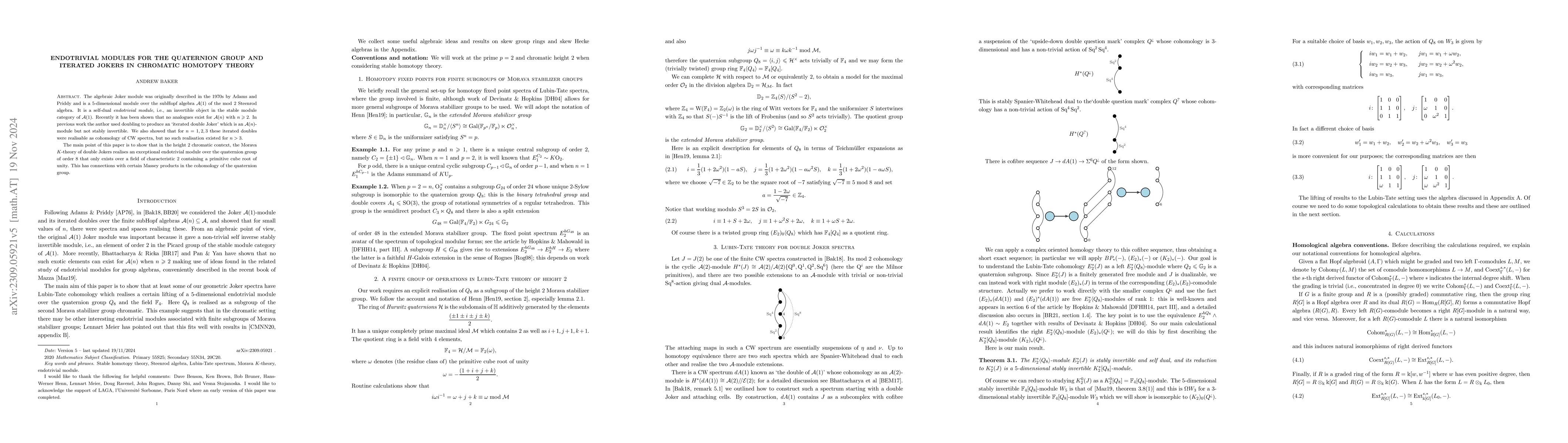 Thumbnail for Endotrivial modules for the quaternion group and iterated Jokers in
  chromatic homotopy theory