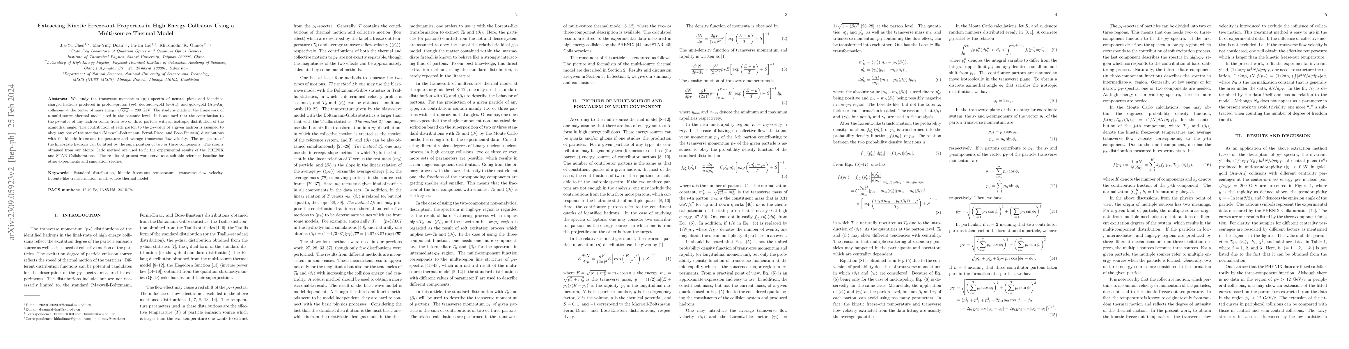 Thumbnail for Extracting Kinetic Freeze-out Properties in High Energy Collisions Using
  a Multi-source Thermal Model