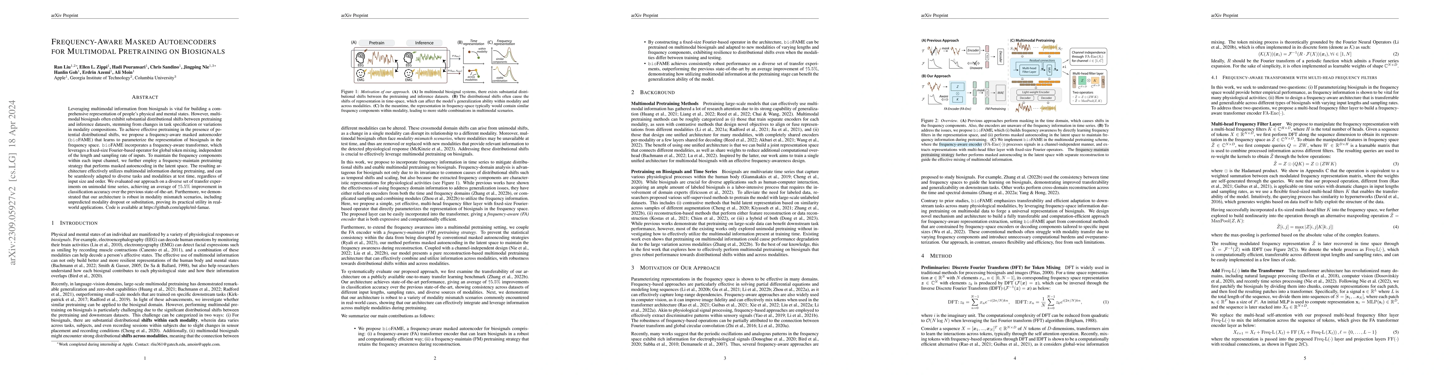 Thumbnail for Frequency-Aware Masked Autoencoders for Multimodal Pretraining on
  Biosignals