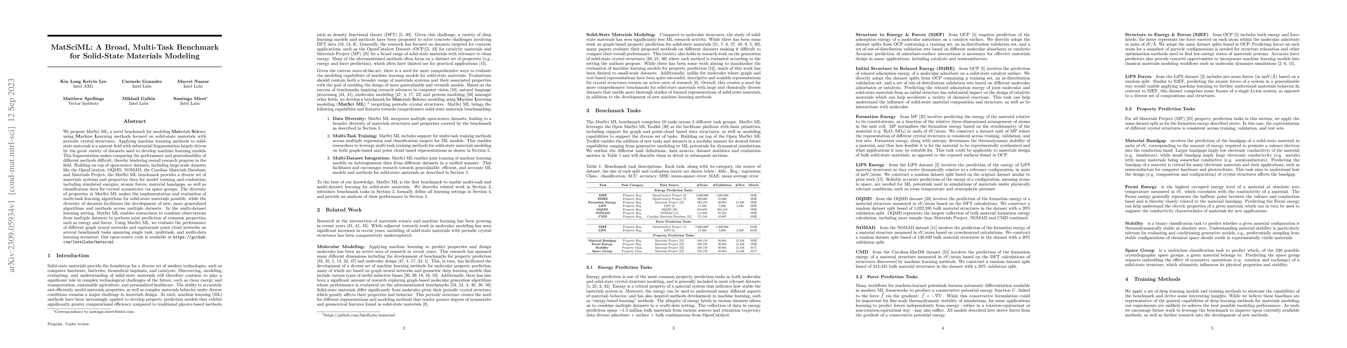 Thumbnail for MatSciML: A Broad, Multi-Task Benchmark for Solid-State Materials
  Modeling