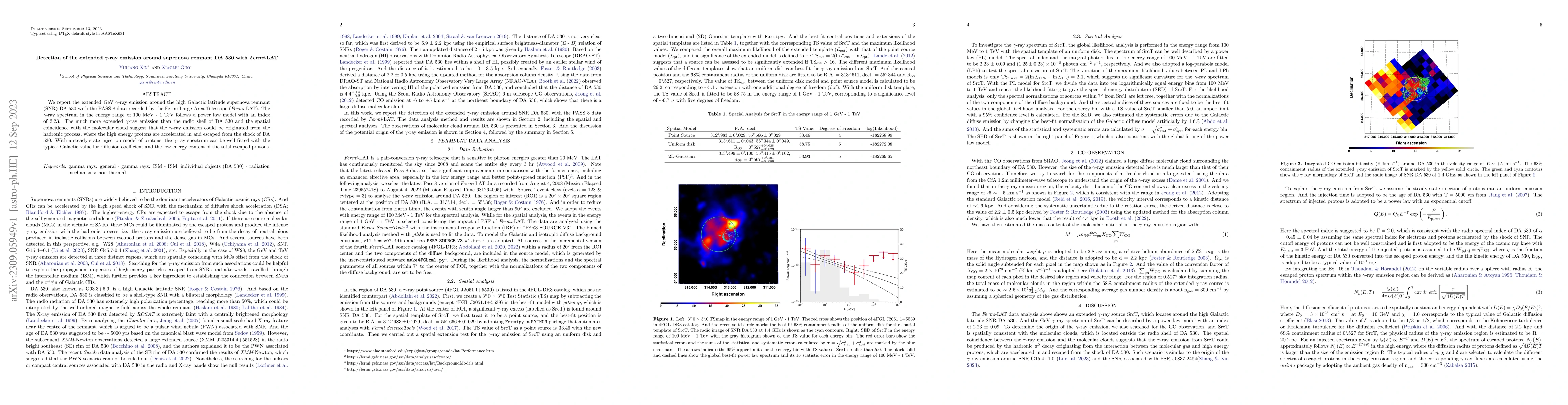Thumbnail for Detection of the extended $\gamma$-ray emission around supernova remnant
  DA 530 with Fermi-LAT