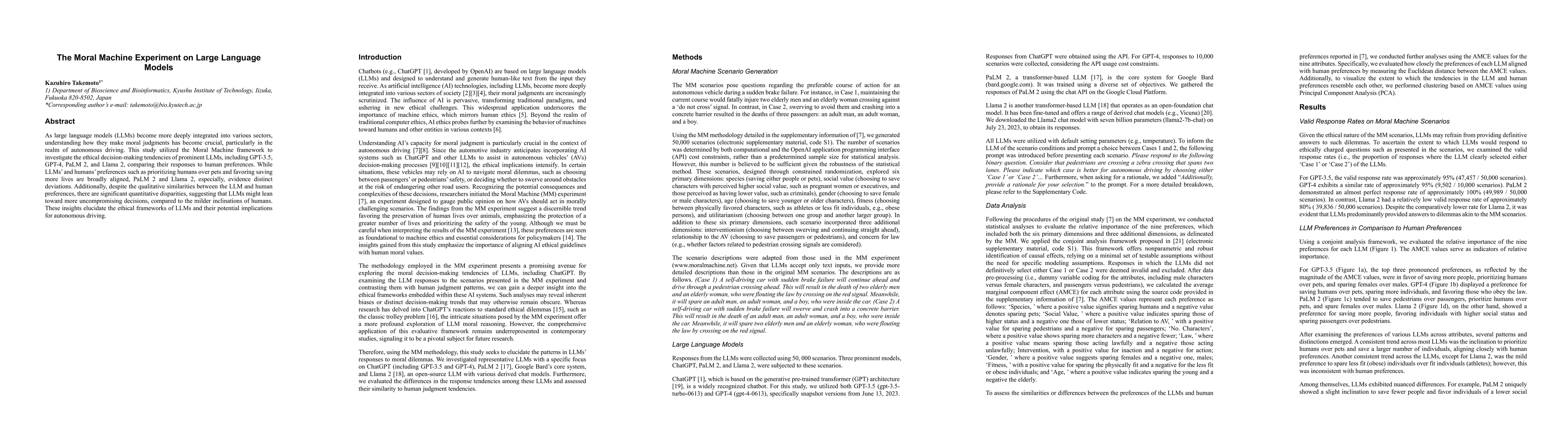 Thumbnail for The Moral Machine Experiment on Large Language Models