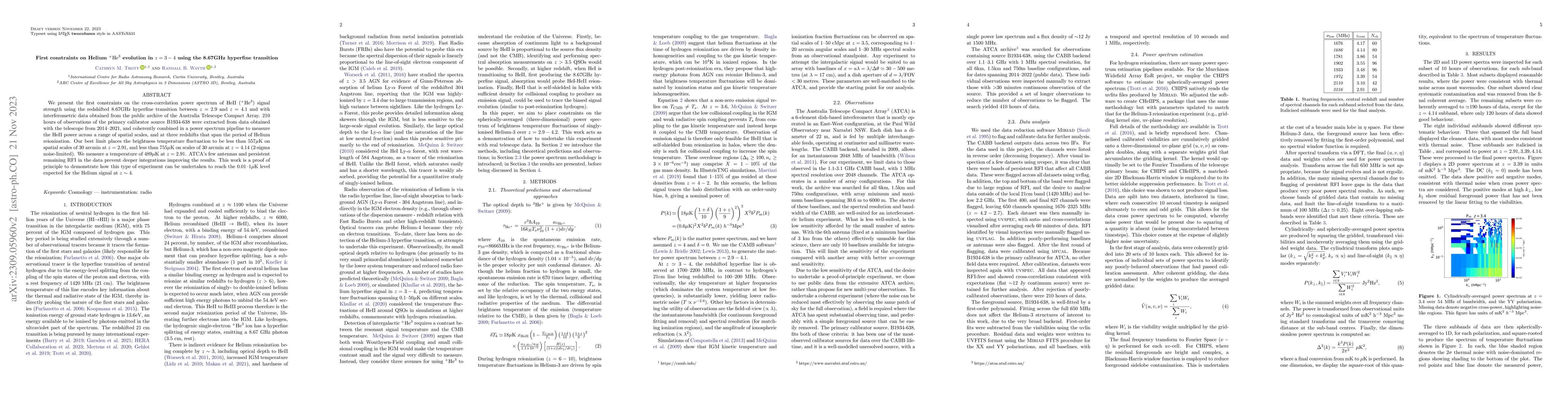 Thumbnail for First constraints on Helium $^{+}{\rm He}^3$ evolution in $z=3-4$ using
  the 8.67GHz hyperfine transition