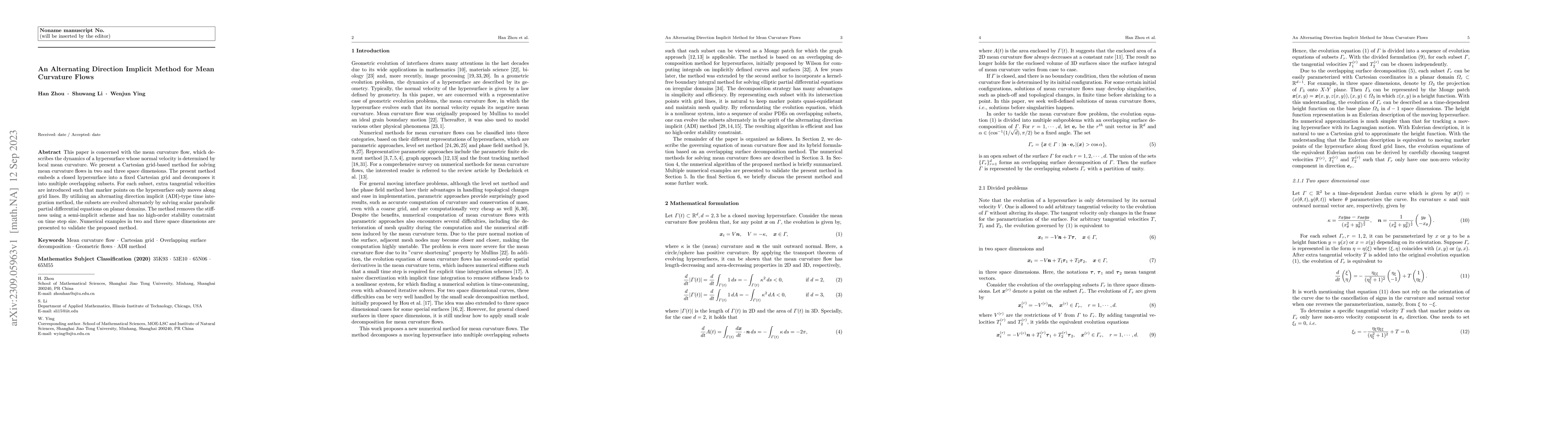 Thumbnail for An Alternating Direction Implicit Method for Mean Curvature Flows