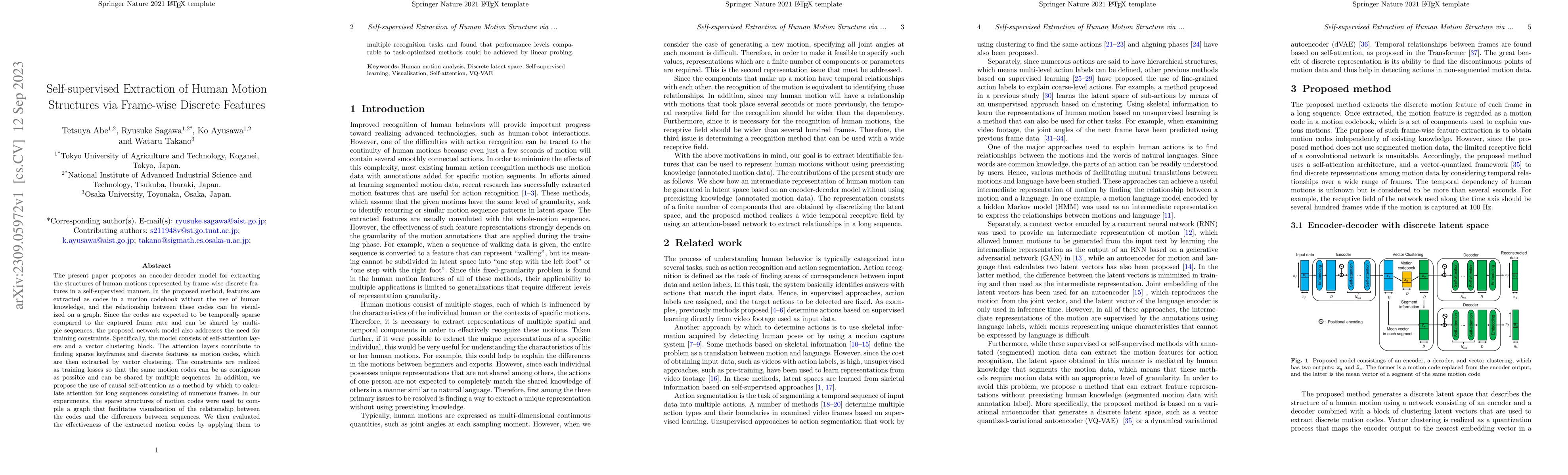 Thumbnail for Self-supervised Extraction of Human Motion Structures via Frame-wise
  Discrete Features