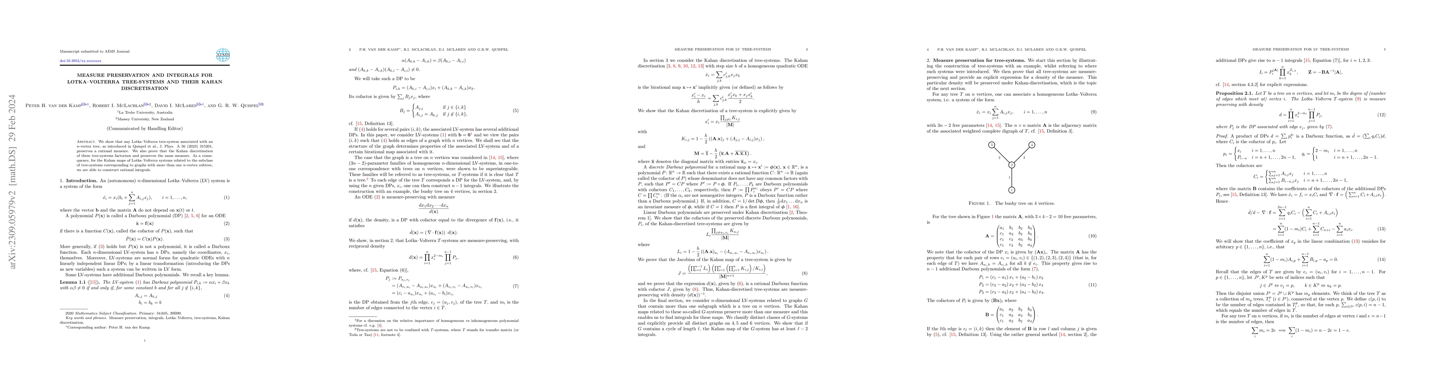 Thumbnail for Measure preservation and integrals for Lotka--Volterra tree-systems and
  their Kahan discretisation