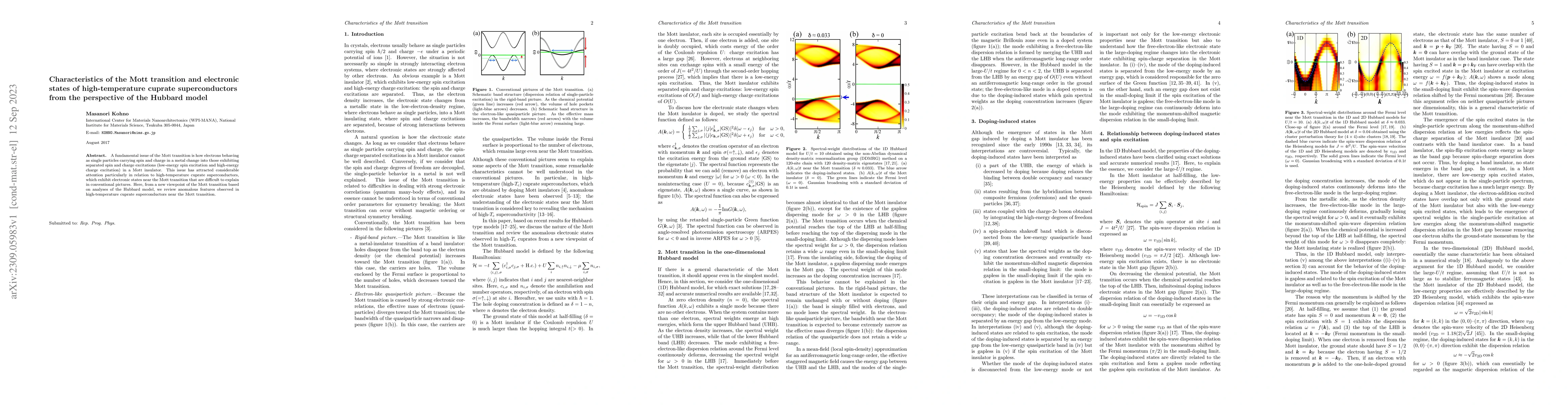 Thumbnail for Characteristics of the Mott transition and electronic states of
  high-temperature cuprate superconductors from the perspective of the Hubbard
  model