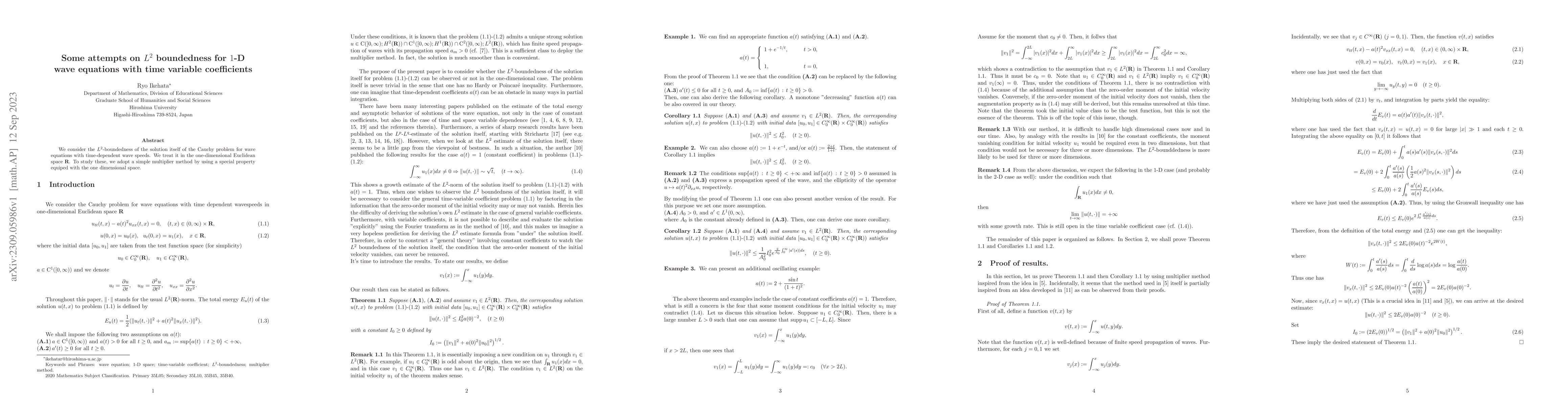 Thumbnail for Some attempts on $L^{2}$ boundedness for 1-D wave equations with time
  variable coeffecients