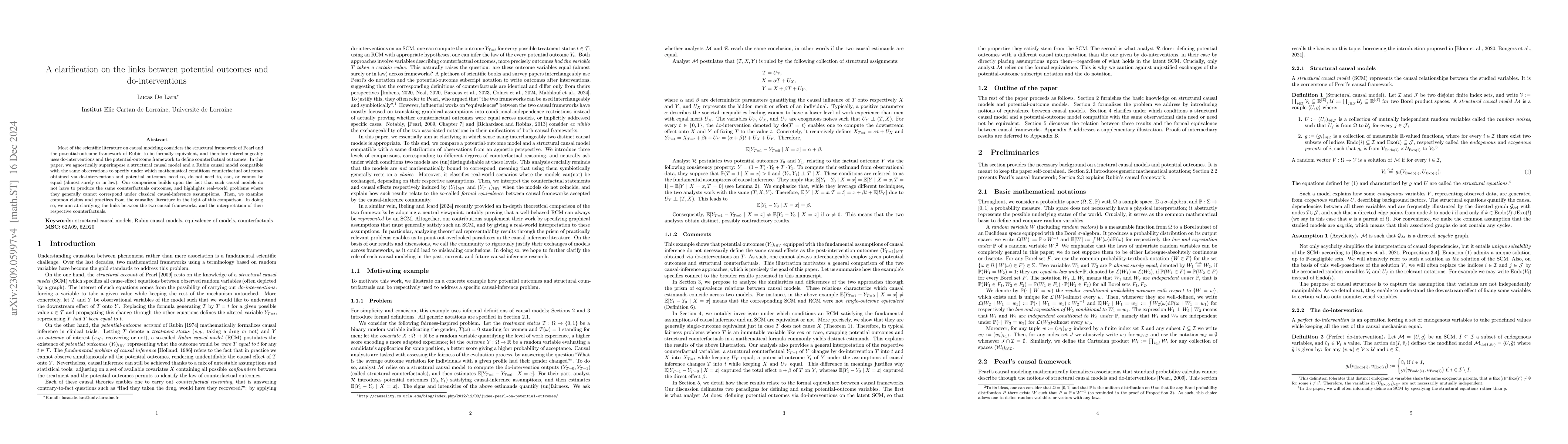 Thumbnail for On the (in)compatibility between potential outcomes and structural
  causal models and its signification in counterfactual inference