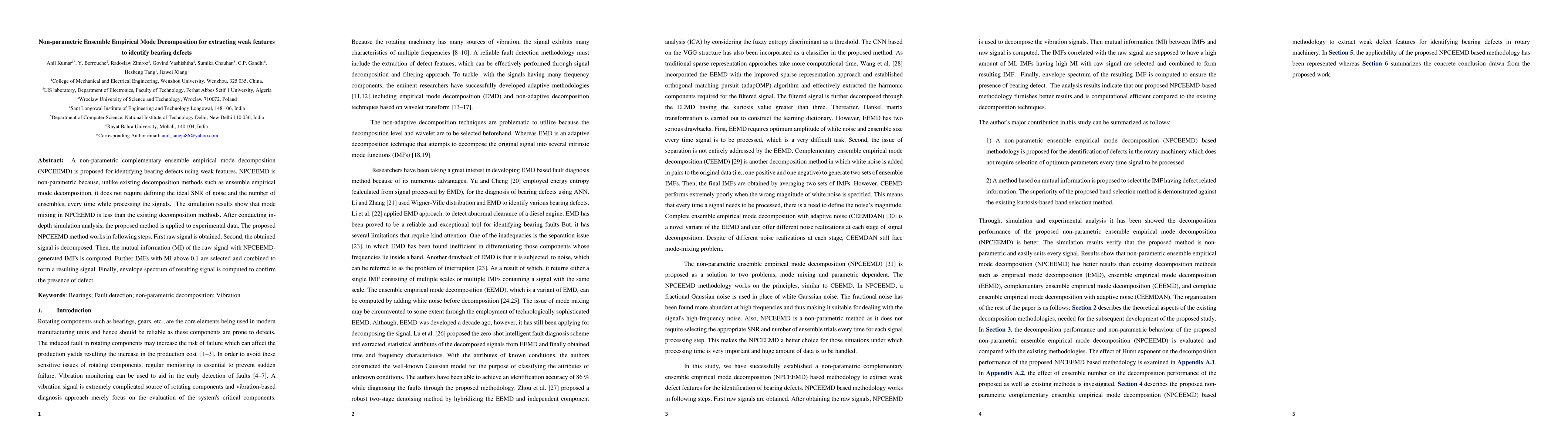 Thumbnail for Non-parametric Ensemble Empirical Mode Decomposition for extracting weak
  features to identify bearing defects