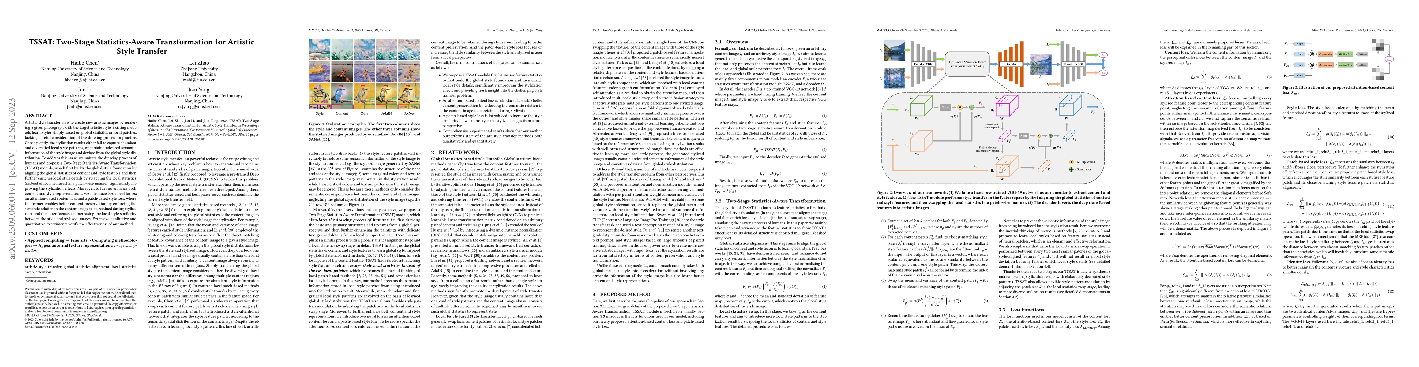 Thumbnail for TSSAT: Two-Stage Statistics-Aware Transformation for Artistic Style
  Transfer