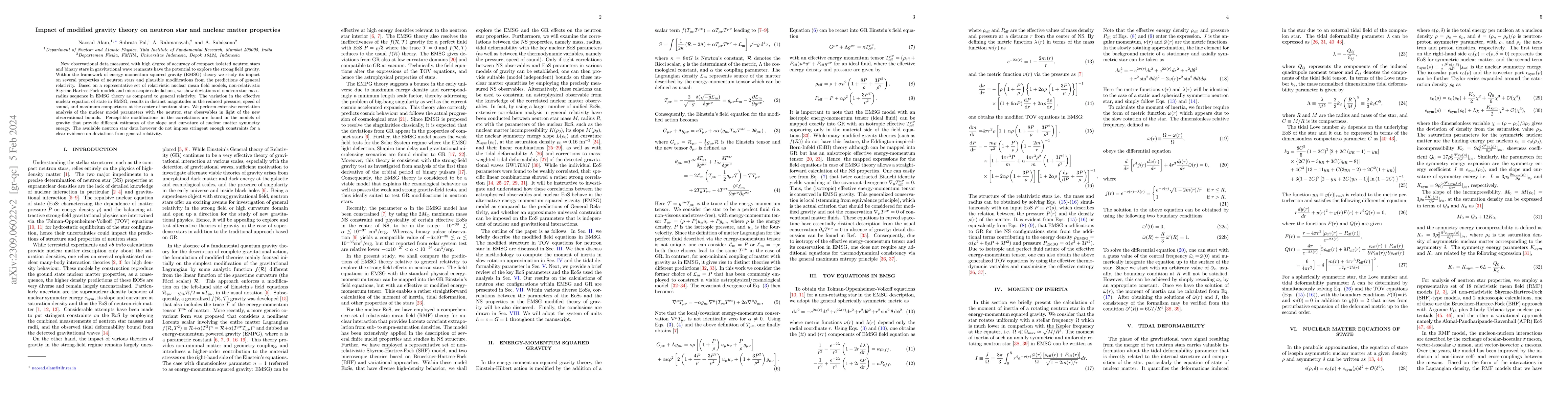 Thumbnail for Impact of modified gravity theory on neutron star and nuclear matter
  properties
