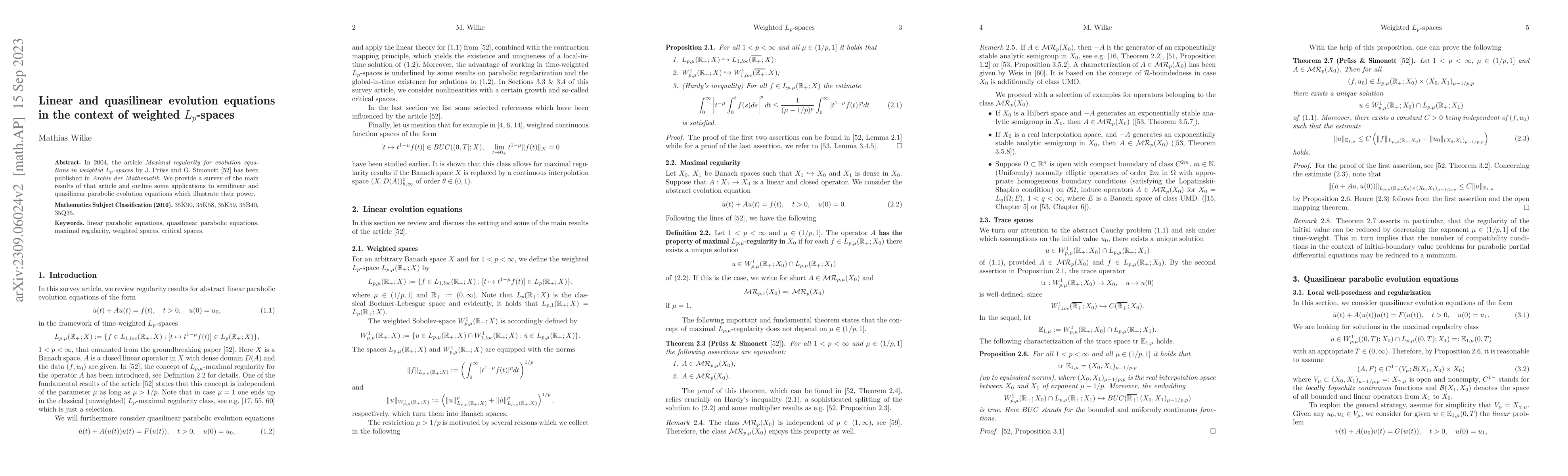 Thumbnail for Linear and quasilinear evolution equations in the context of weighted
  $L_p$-spaces