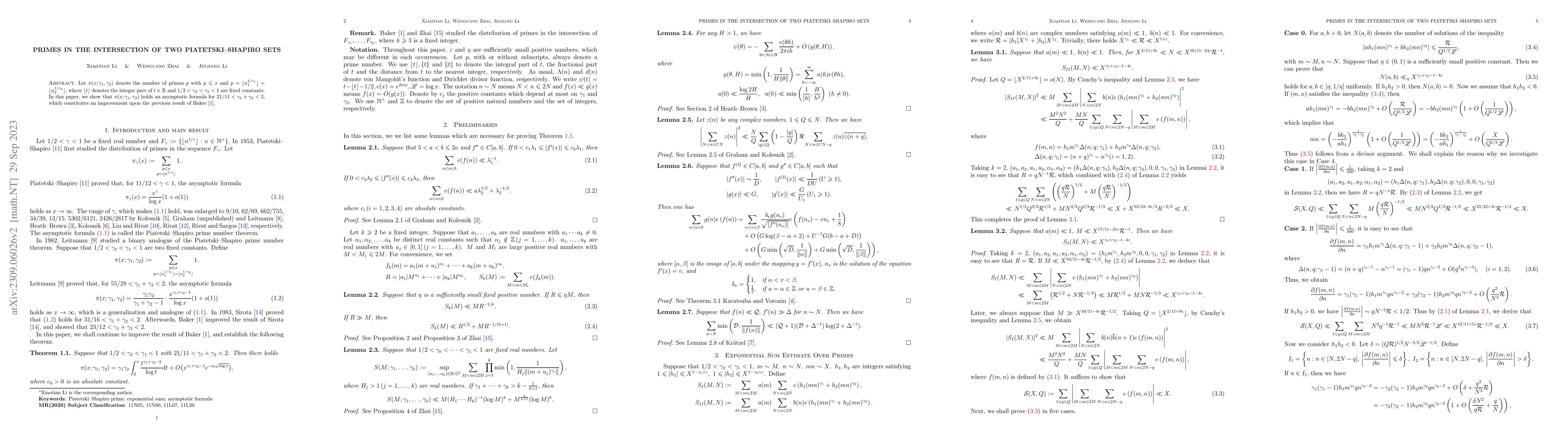Thumbnail for Primes in the intersection of two Piatetski-Shapiro sets