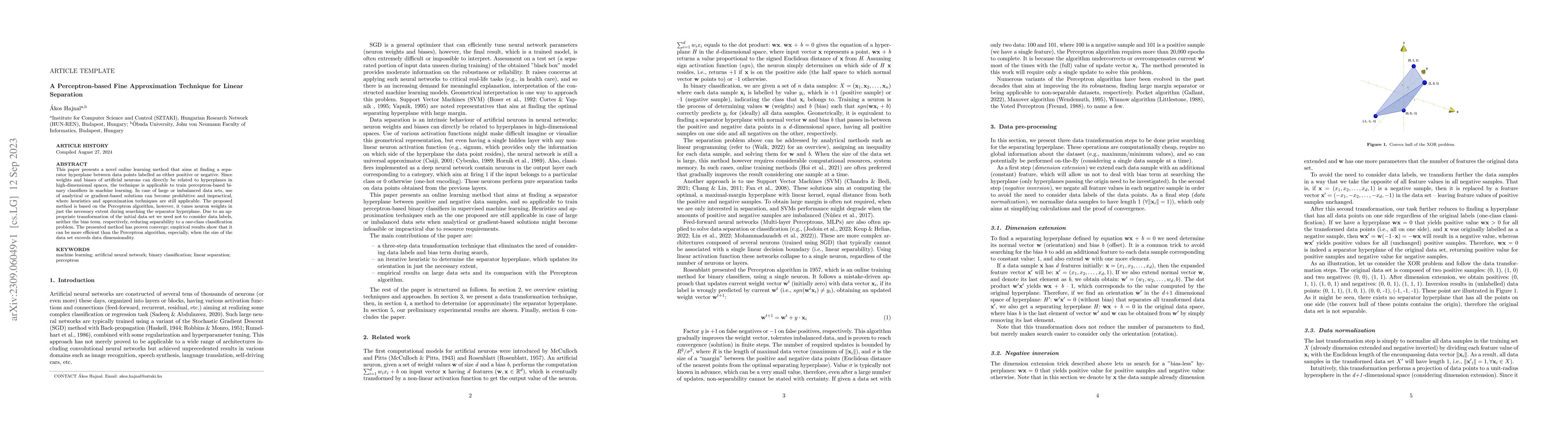 Thumbnail for A Perceptron-based Fine Approximation Technique for Linear Separation