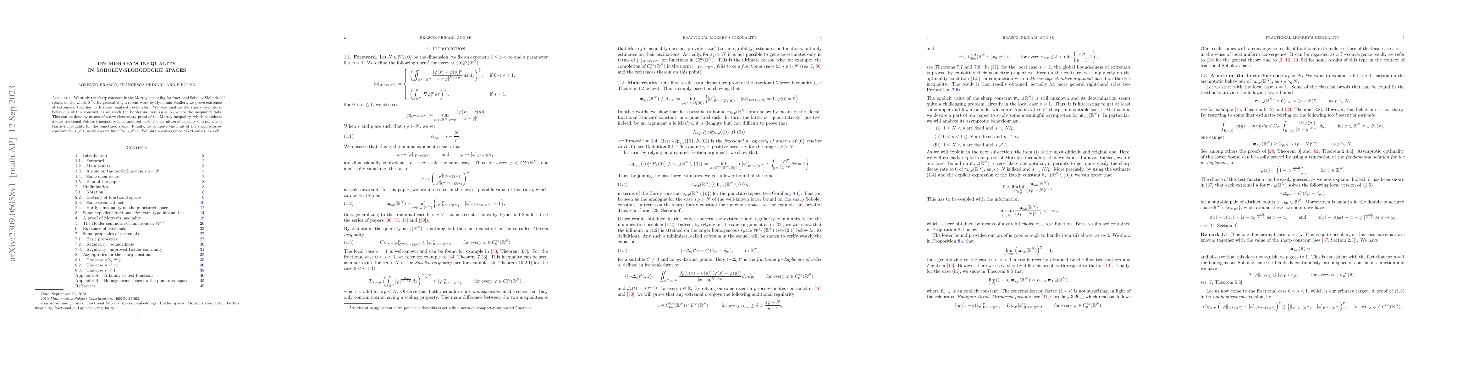 Thumbnail for On Morrey's inequality in Sobolev-Slobodecki\u{\i} spaces