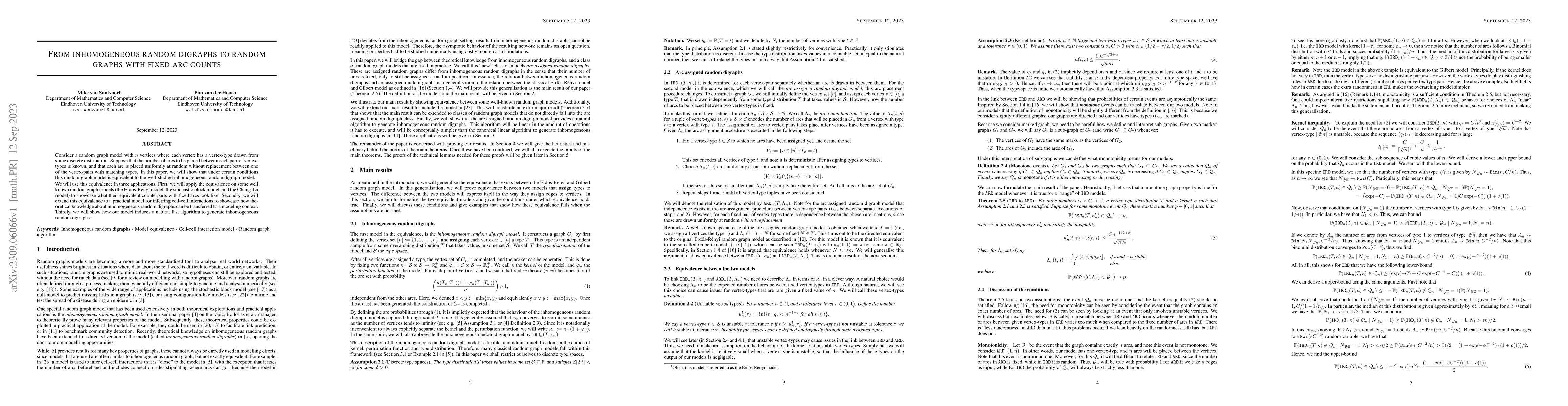 Thumbnail for From inhomogeneous random digraphs to random graphs with fixed arc
  counts