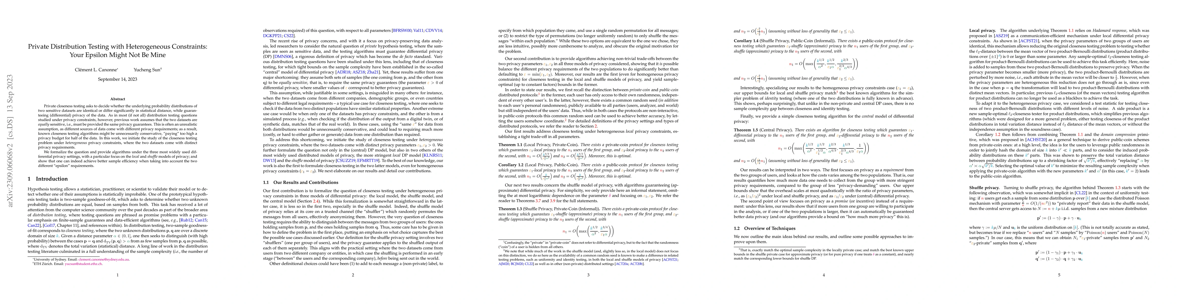 Thumbnail for Private Distribution Testing with Heterogeneous Constraints: Your
  Epsilon Might Not Be Mine