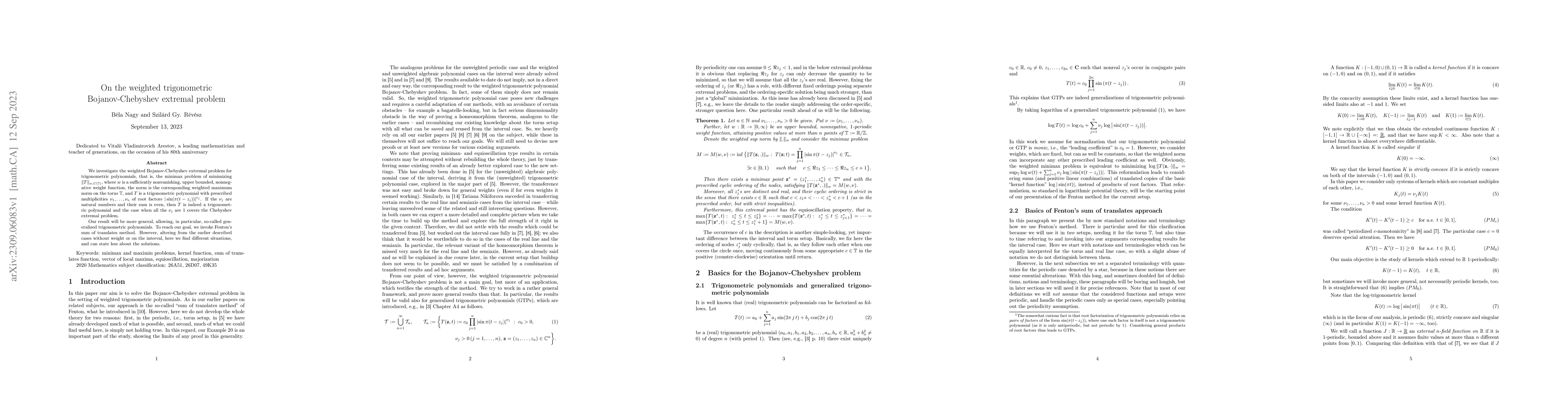 Thumbnail for On the weighted trigonometric Bojanov-Chebyshev extremal problem