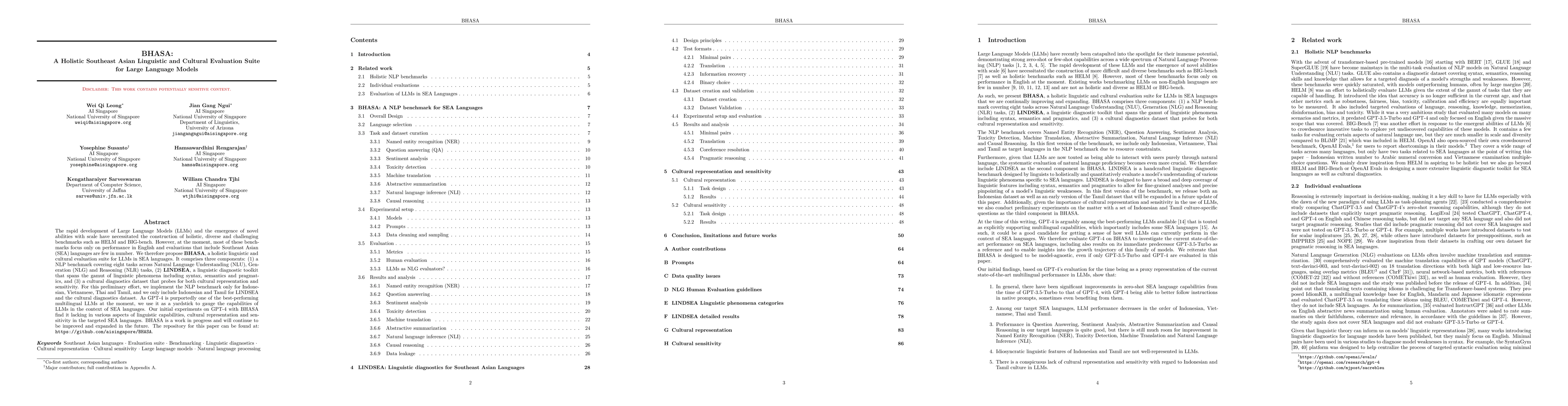 Thumbnail for BHASA: A Holistic Southeast Asian Linguistic and Cultural Evaluation
  Suite for Large Language Models