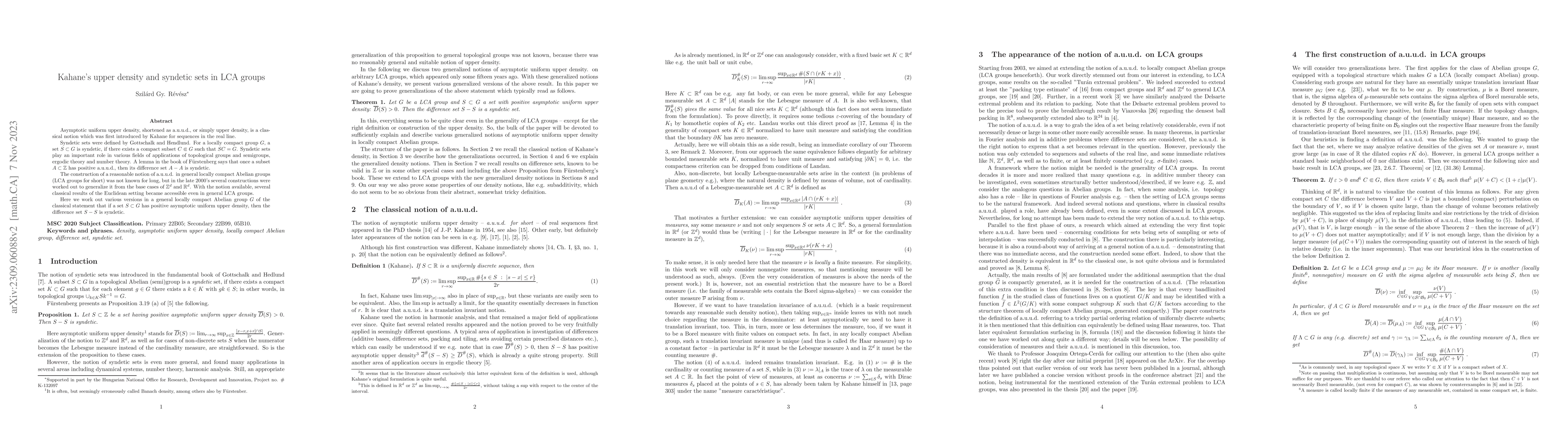 Thumbnail for Kahane's upper density and syndetic sets in LCA groups