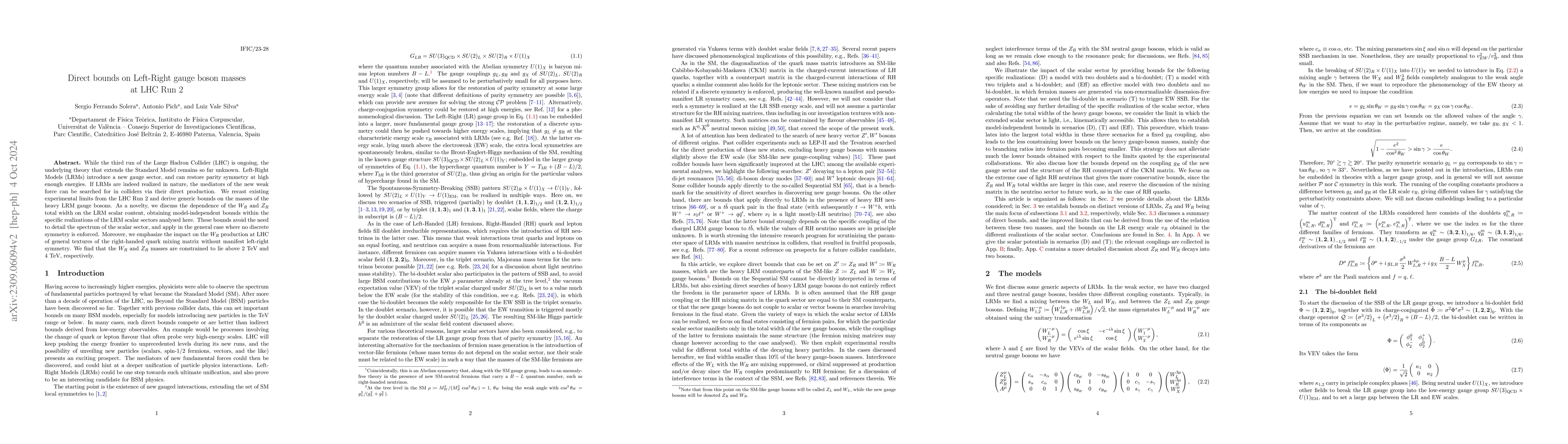 Thumbnail for Direct bounds on Left-Right gauge boson masses at LHC Run 2