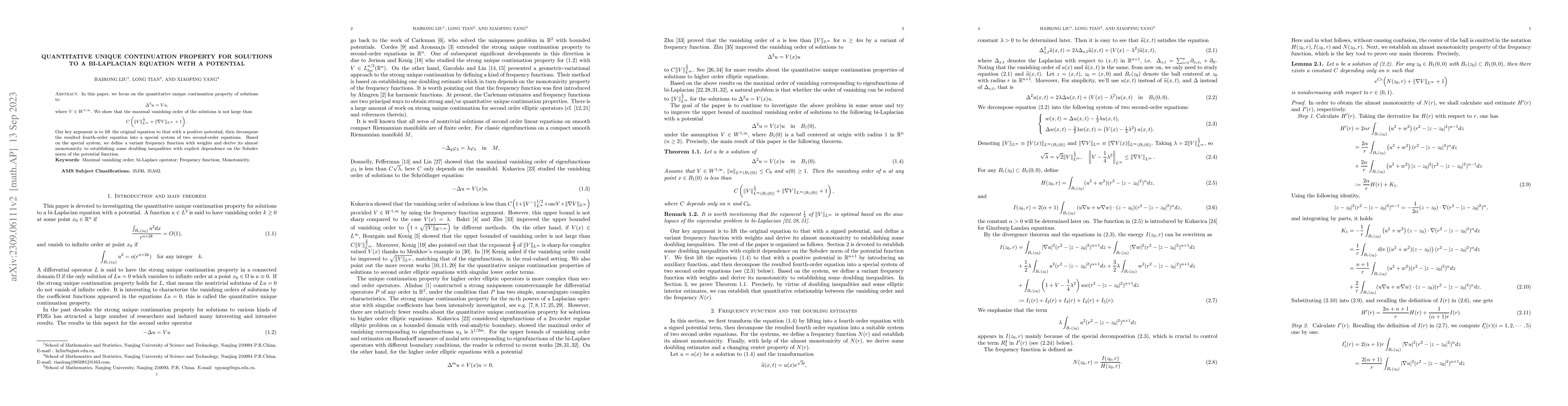 Thumbnail for Quantitative unique continuation property for solutions to a
  bi-Laplacian equation with a potential