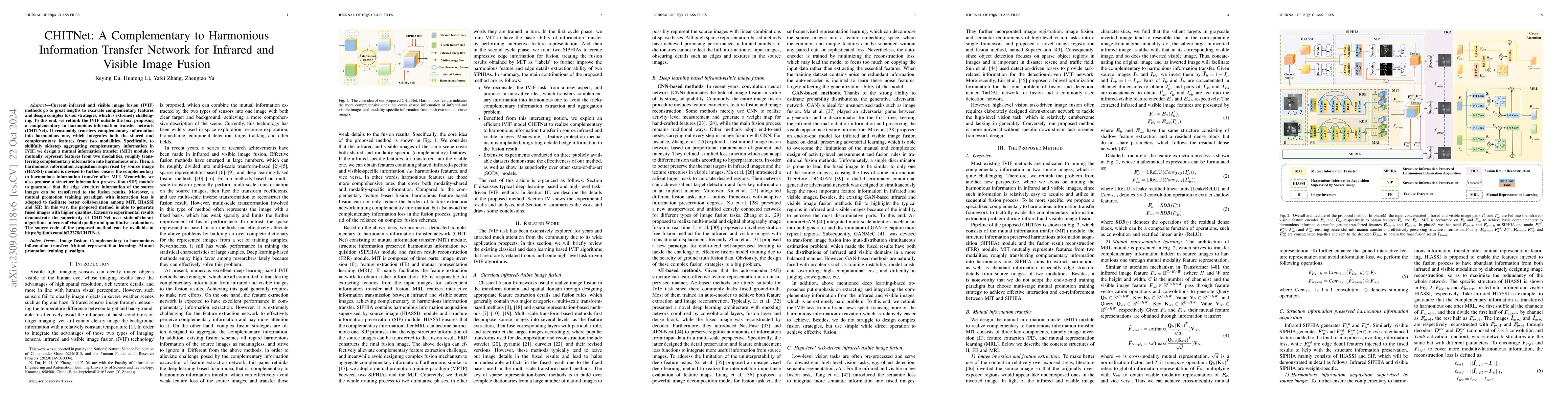 Thumbnail for CHITNet: A Complementary to Harmonious Information Transfer Network for
  Infrared and Visible Image Fusion