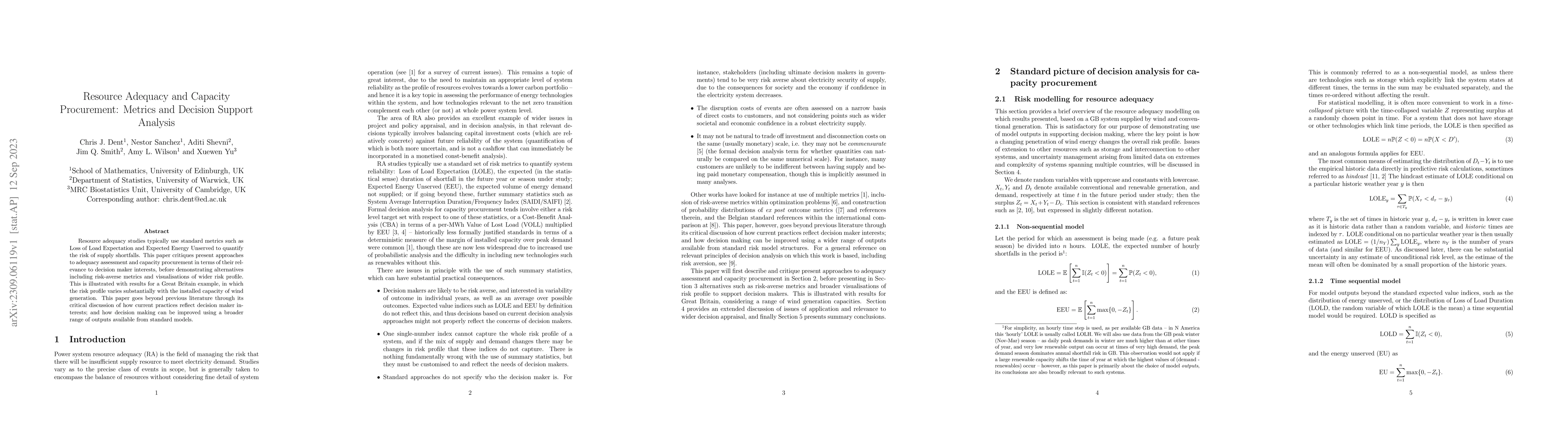 Thumbnail for Resource Adequacy and Capacity Procurement: Metrics and Decision Support
  Analysis