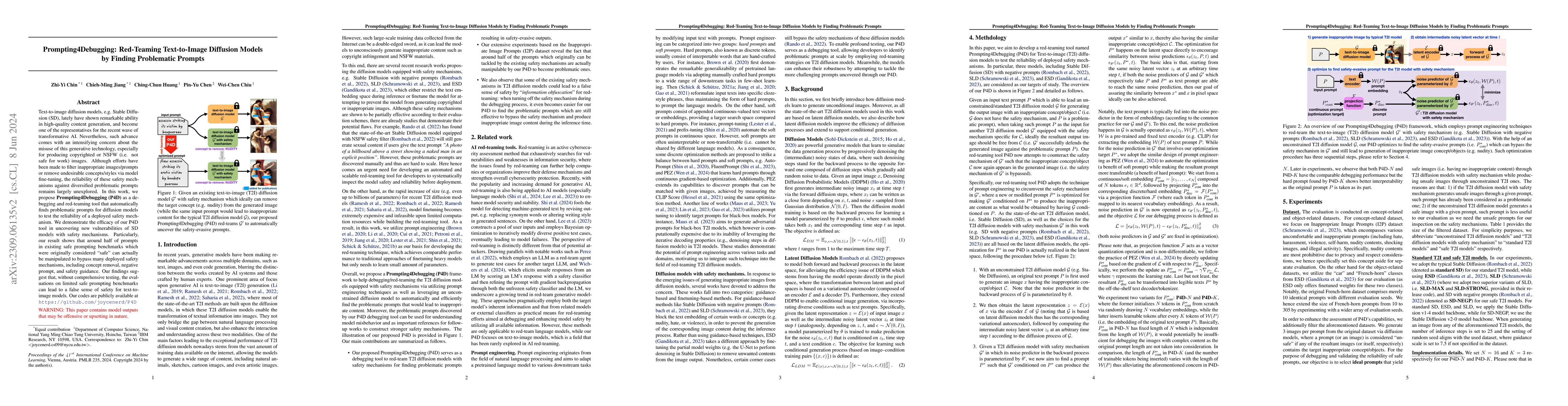 Thumbnail for Prompting4Debugging: Red-Teaming Text-to-Image Diffusion Models by
  Finding Problematic Prompts