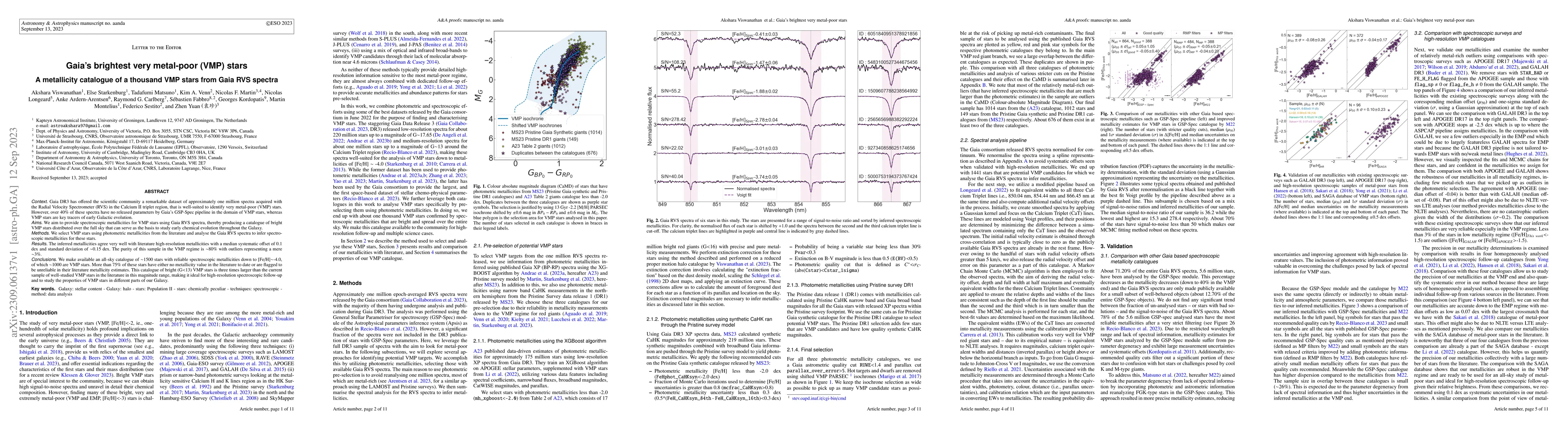 Thumbnail for Gaia's brightest very metal-poor (VMP) stars: A metallicity catalogue of
  a thousand VMP stars from Gaia RVS spectra