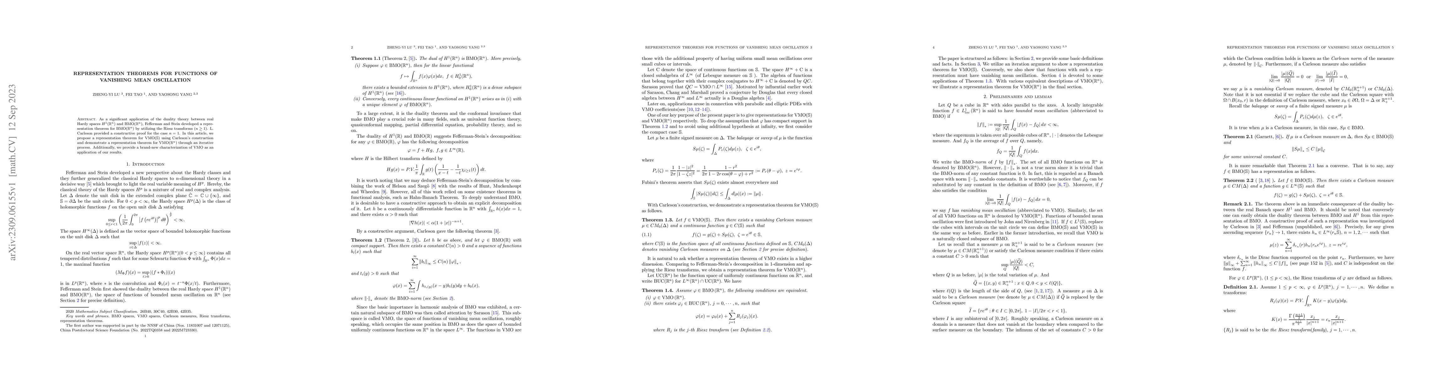 Thumbnail for Representation theorems for functions of vanishing mean oscillation