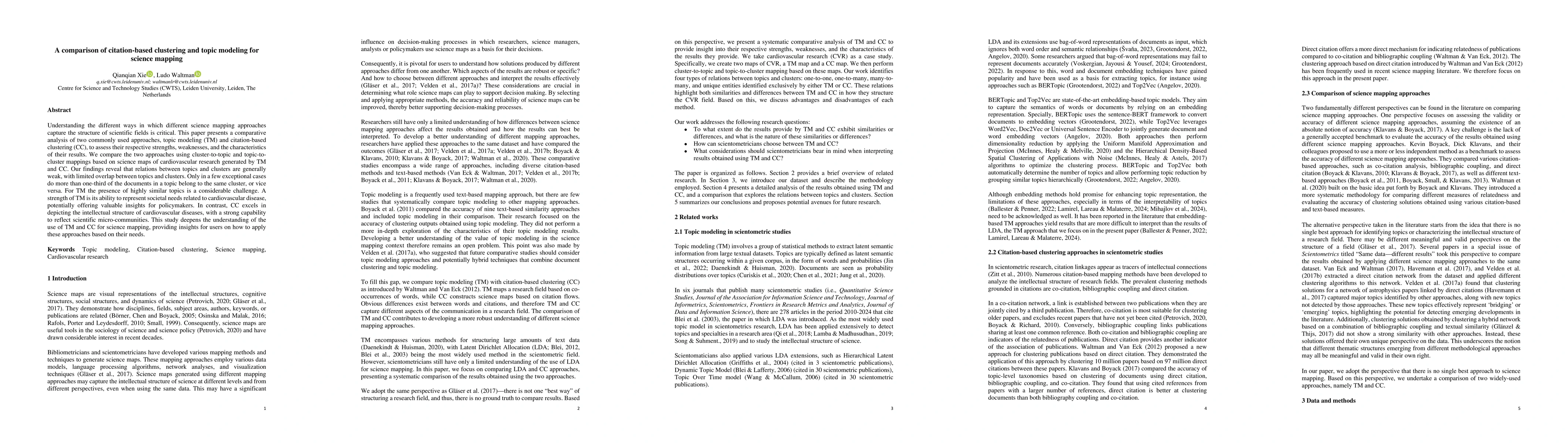 Thumbnail for A comparison of citation-based clustering and topic modeling for science
  mapping
