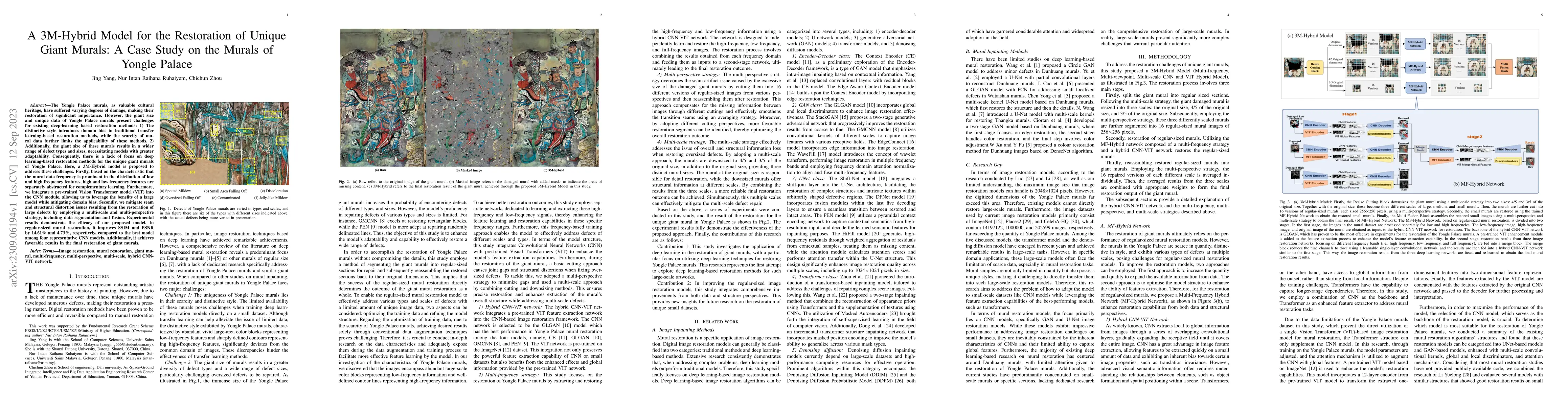 Thumbnail for A 3M-Hybrid Model for the Restoration of Unique Giant Murals: A Case
  Study on the Murals of Yongle Palace