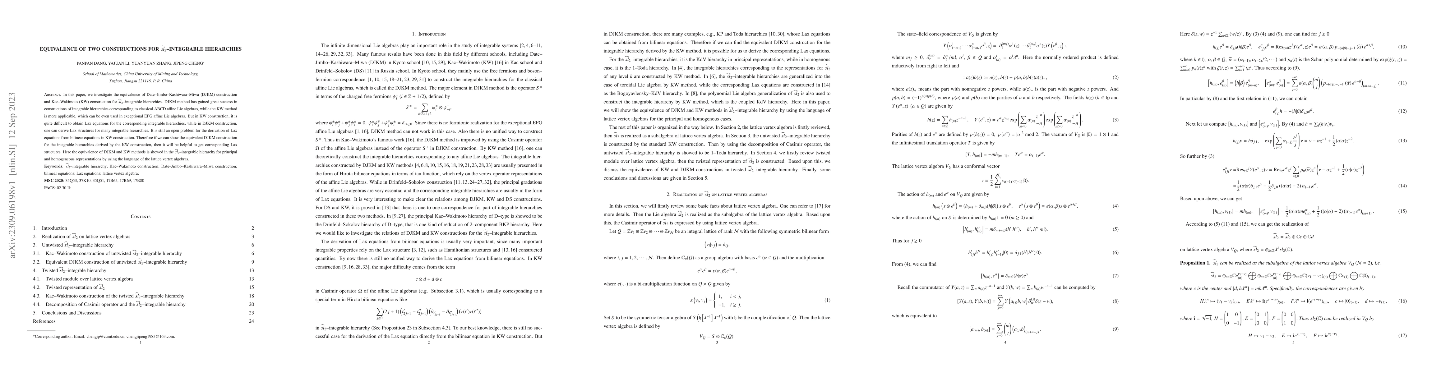 Thumbnail for Equivalence of two constructions for $\widehat{sl}_2$--integrable
  hierarchies
