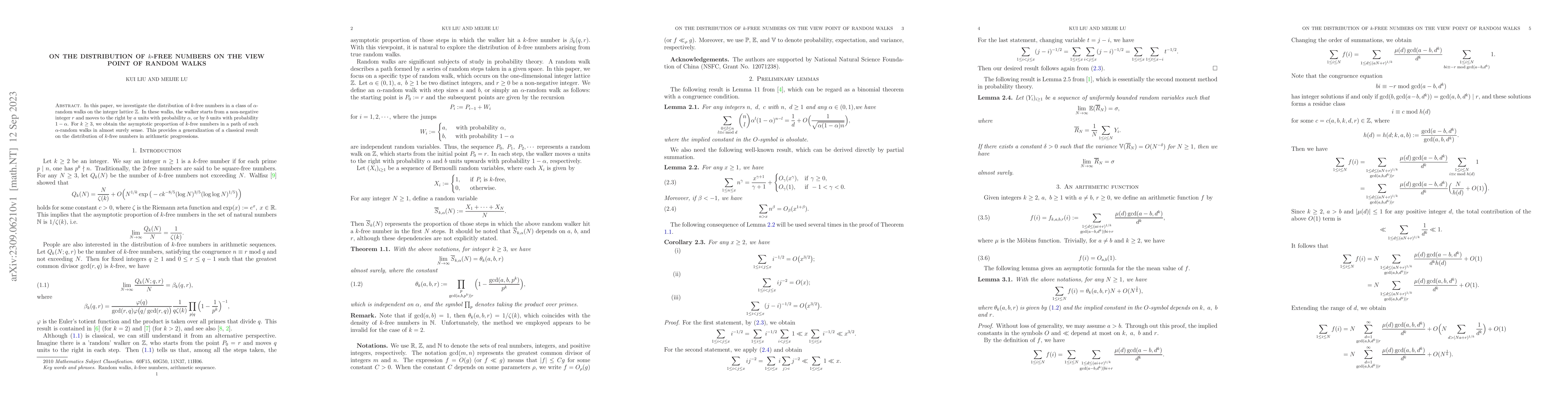 Thumbnail for On the distribution of $k$-free numbers on the view point of random
  walks
